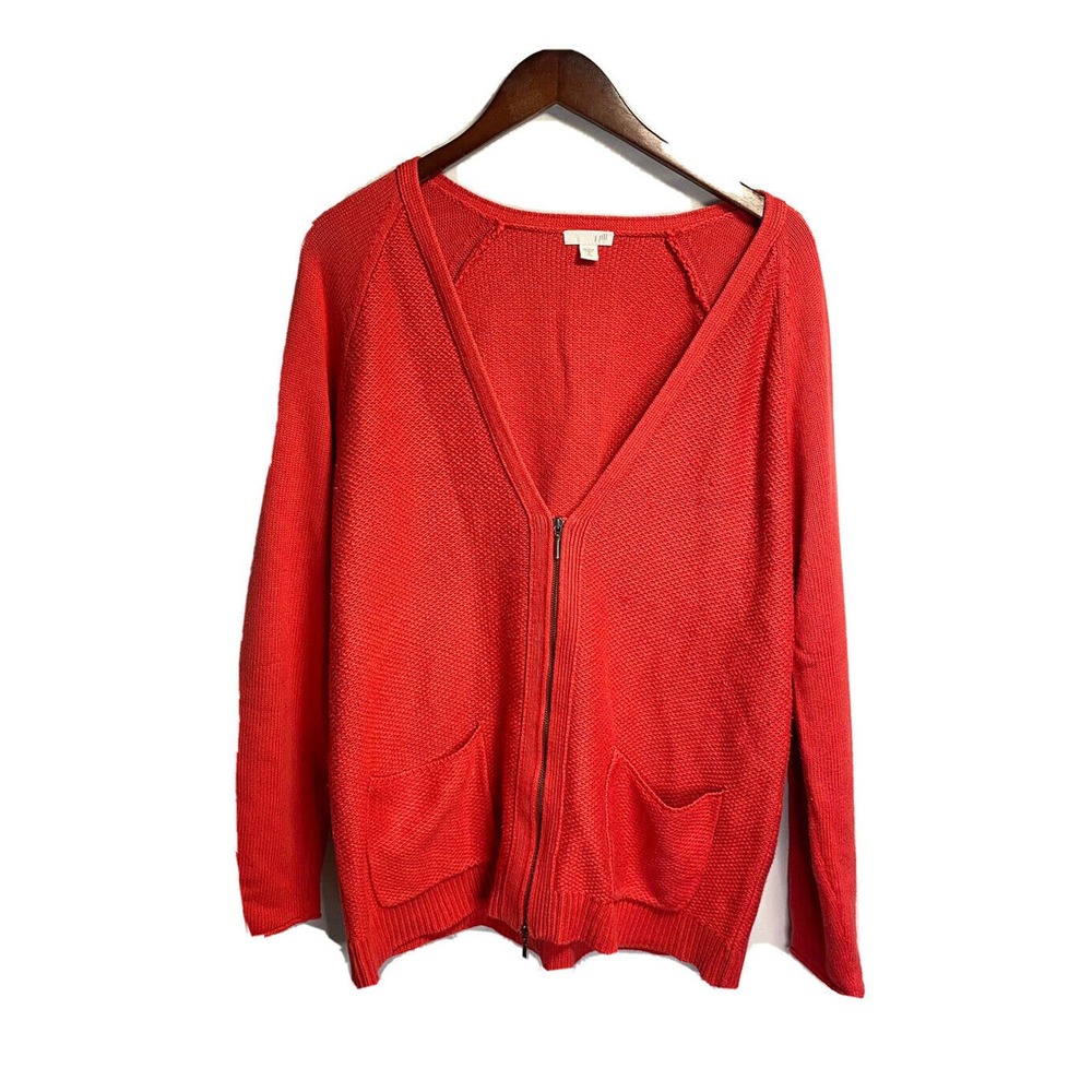 J. Jill Womens 1/2 Zip V-neck Cardigan Jacket Cotton‎ Blend Red Size Medium Tall